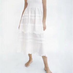 ZARA TIERED MIDI Summer DRESS - color White 0264/805/250 Large/L